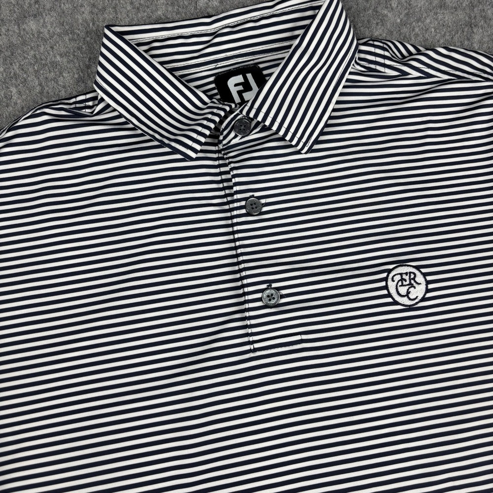 Footjoy Polo Shirt Mens Large Black‎ White Golf Performance Stretch Embroidered
